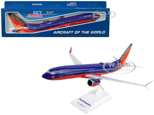 Boeing 737 MAX 8 Commercial Aircraft Southwest Airlines N872CB Blue with Red and Orange Stripes Snap Fit 1/130 Plastic Model Skymarks SKR1140
