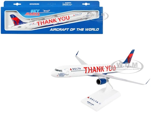 Airbus A321 Commercial Aircraft Delta Air Lines Thank You N391DN White with Red and Blue Tail Snap Fit 1/150 Plastic Model Skymarks SKR1057
