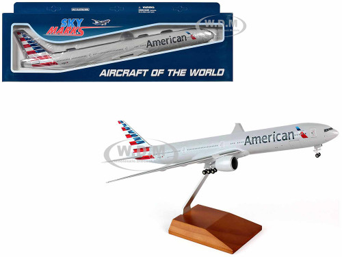Boeing 777 300ER Commercial Aircraft with Landing Gear American Airlines Gray with Striped Tail Snap Fit 1/200 Plastic Model Skymarks SKR5041