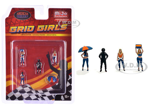Grid Girls 5 piece Diecast Figure Set 4 People Figures 1 Umbrella Limited Edition to 3600 pieces Worldwide for 1/64 Scale Models American Diorama AD-2406MJ