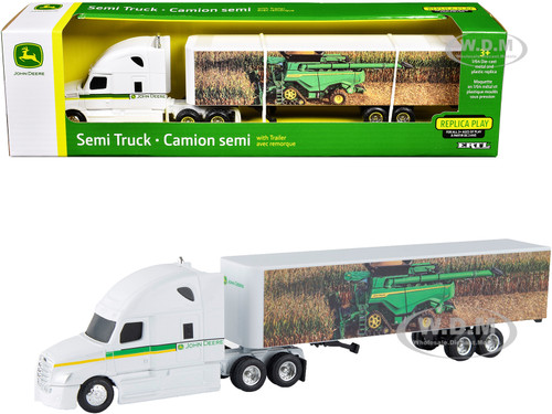 Semi Truck Trailer John Deere White Green Stripes Replica Play 1/64 Diecast Model ERTL TOMY 45876