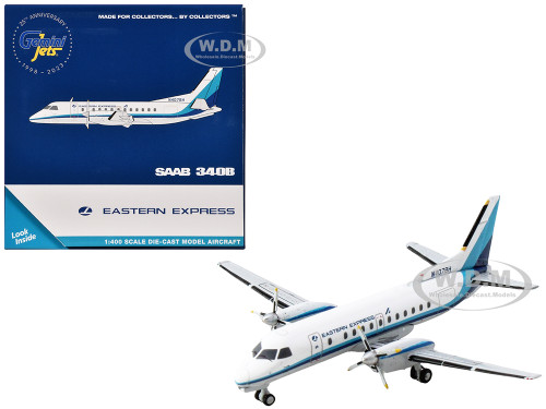Saab 340B Commercial Aircraft Eastern Express N407BH White with Blue Stripes 1/400 Plastic Model Geminijets GJ1251