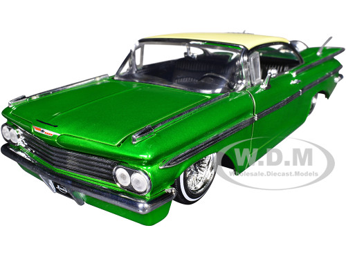 1959 Chevrolet Impala Lowrider Green Metallic with Cream Top and Wire Wheels Street Low Series 1/24 Diecast Model Car Jada 35592