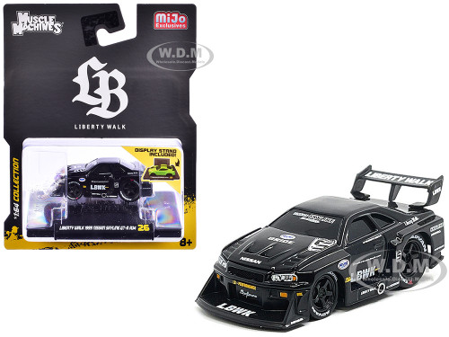 1999 Nissan Skyline GT R R34 #5 Liberty Walk Black 1/64 Diecast Model Car Muscle Machines 15566BK