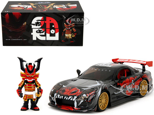 1993 Mazda RX 7 Black with Graphics Lab Monkeys with Saru Diecast Figure Hollywood Rides Series 1/24 Diecast Model Car Jada 35668