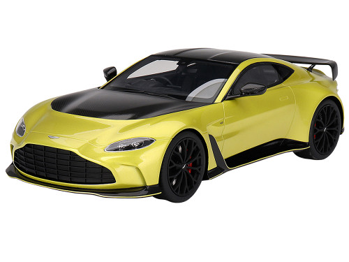 2022 Aston Martin V12 Vantage RHD Right Hand Drive Cosmopolitan Yellow with Black Hood and Top 1/18 Model Car Top Speed TS0453