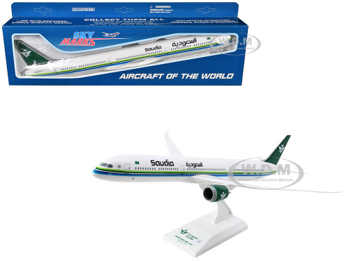 Boeing 787 10 Commercial Aircraft Saudia Airlines White with Green and Blue Stripes Snap Fit 1/200 Plastic Model Skymarks SKR1156