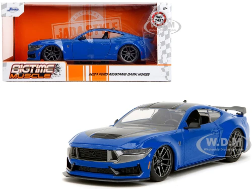 2024 Ford Mustang Dark Horse Blue Metallic with Black and Gray Stripes Bigtime Muscle Series 1/24 Diecast Model Car Jada 35276