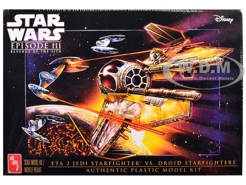 Skill 2 Model Kit ETA 2 Jedi Starfighter VS Droid Starfighters 4 Model Set Star Wars Episode III Revenge of the Sith 2005 Movie 1/48 Scale Model AMT AMT1436