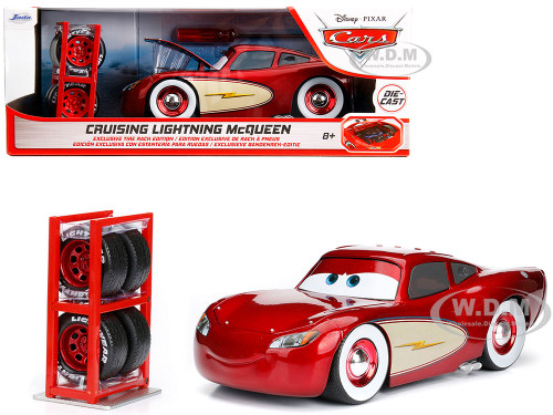 Cruising Lightning McQueen Red Metallic with Extra Wheels Disney & Pixar Cars Movie Hollywood Rides Series Diecast Model Car Jada 98033
