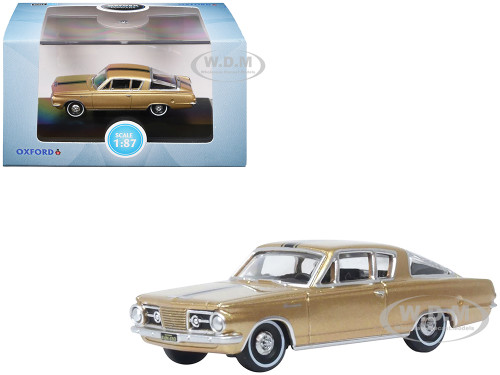 1965 Plymouth Barracuda Gold Metallic with Black Stripes 1/87 (HO) Scale Diecast Model Car by Oxford Diecast 1/87 (HO) Scale Diecast Model Car Oxford Diecast