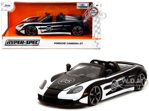 Porsche Carrera GT Convertible #05 Black with White Graphics Hyper Spec Series 1/24 Diecast Model Car Jada 35490