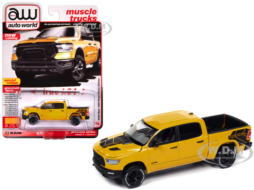 2023 Ram 1500 Rebel Havoc Edition Pickup Truck Baja Yellow Muscle Trucks Series 1/64 Diecast Model Car Auto World 64462-AWSP164A