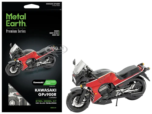 Model Kit Kawasaki GPz900R Motorcycle Red and Black Challenging Difficulty Steel Model Metal Earth ICX145