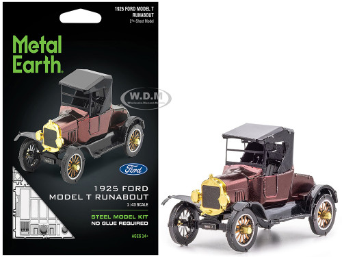 Model Kit 1925 Ford Model T Runabout Dark Red and Black Moderate Difficulty Steel Model Metal Earth MMS207