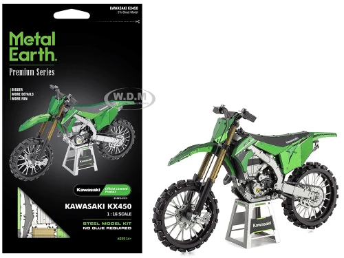 Model Kit Kawasaki KX450 Off Road Motorcycle Green Challenging Difficulty Steel Model Metal Earth PS2015
