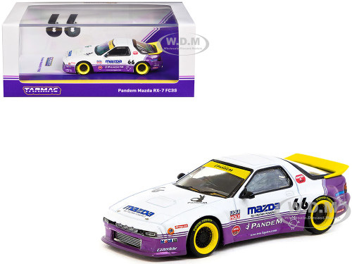 Mazda RX 7 FC3S Pandem RHD Right Hand Drive #66 White and Purple with Graphics Hobby64 Series 1/64 Diecast Model Car Tarmac Works T64-066-WP