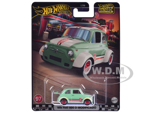 1960 s Fiat 500 D Modificado Light Green with Stripes Boulevard Series Diecast Model Car Hot Wheels HRT65