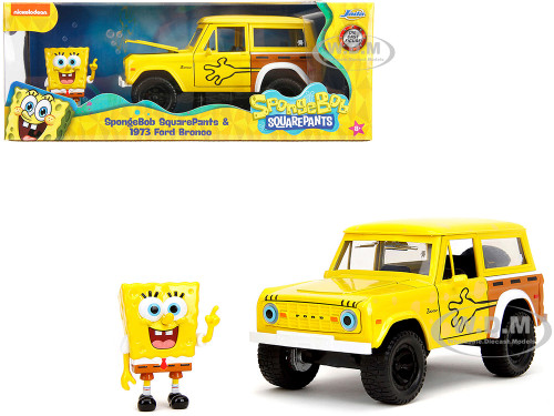 1973 Ford Bronco Yellow with Graphics and SpongeBob SquarePants Diecast Figure SpongeBob SquarePants 1999 Current TV Series Hollywood Rides Series 1/24 Diecast Model Car Jada 35467
