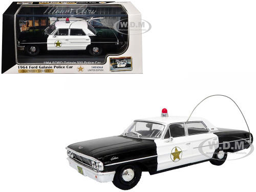1964 Ford Galaxie 500 Police Car Mount Airy Mayberry Sheriff Black and White 1/43 Diecast Model Iconic Replicas 43-0364