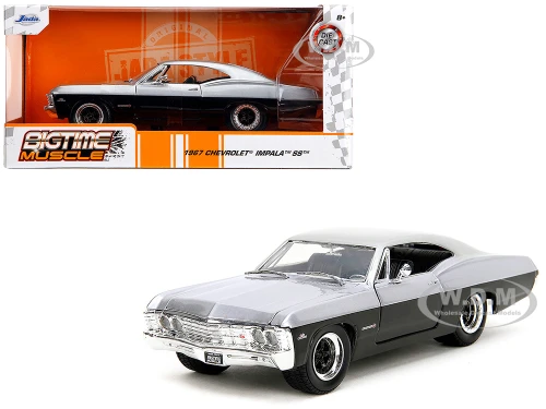 1967 Chevrolet Impala SS Silver Metallic and Black Bigtime Muscle Series 1/24 Diecast Model Car Jada 35217