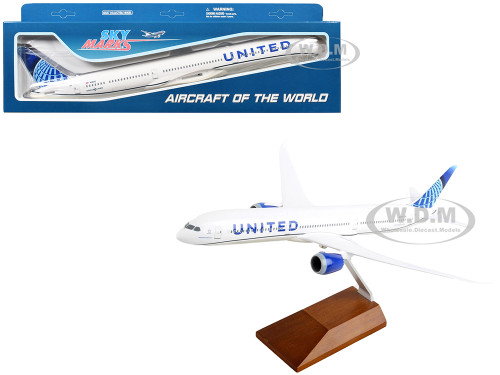 Boeing 787 10 Dreamliner Commercial Aircraft United Airlines N12010 White with Blue Tail and Wood Stand Snap Fit 1/200 Plastic Model Skymarks SKR5170