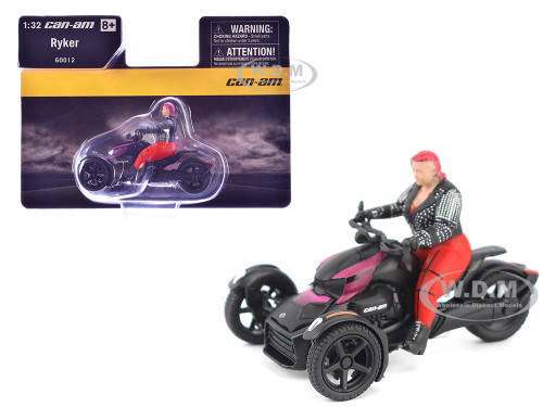 Can Am Ryker 3 Wheel Motorcycle Pink Punk and Black with Driver Figure 1/32 Diecast Model BRP Models 60012