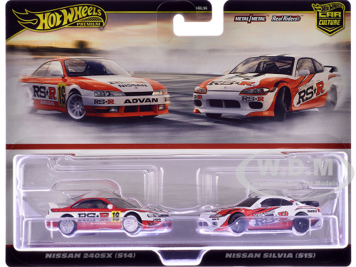 Nissan 240SX S14 RHD Right Hand Drive #19 Red and White and Nissan Silvia S15 RHD Right Hand Drive Red and White "Car Culture" Set of 2 Cars Diecast Model Cars Hot Wheels HRR84-956N