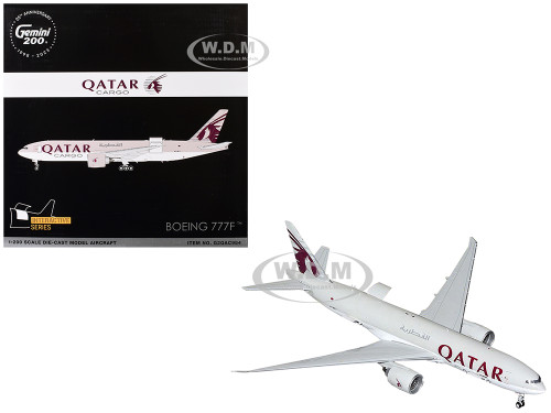 Boeing 777F Commercial Aircraft Qatar Cargo A7 BFT Gray with Tail Graphics Gemini 200 Interactive Series 1/200 Diecast Model Airplane GeminiJets G2QAC954