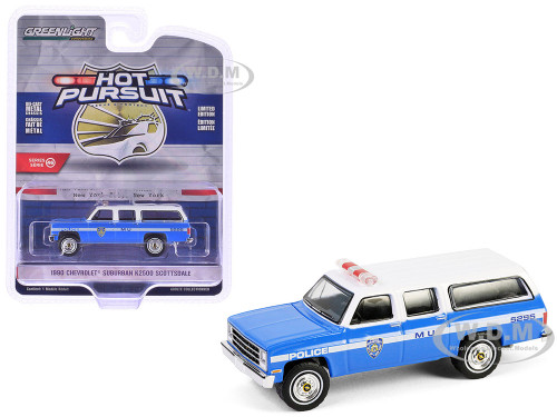 1990 Chevrolet Suburban K2500 Scottsdale NYPD New York City Police Department Blue with White Top Hot Pursuit Series 46 1/64 Diecast Model Car Greenlight 43040D
