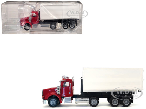 Peterbilt 367 Roll Off Dump Truck Red with White Box 1/87 (HO) Plastic Model Car Promotex 006605W
