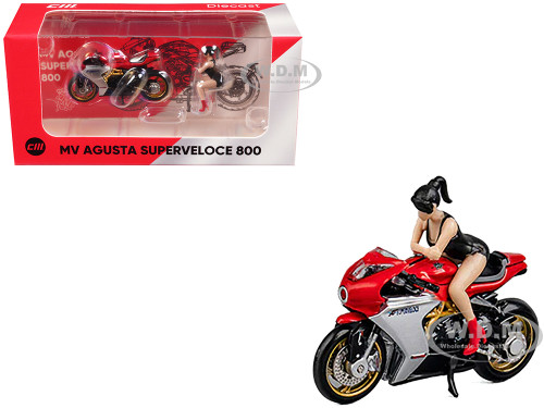 MV Agusta Superveloce 800 Motorcycle Red and Silver with Figure 1/64 Diecast Model CM Model CM64-SV800-01