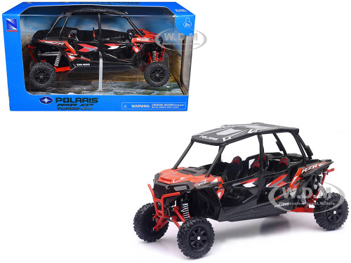 Polaris RZR XP 4 Turbo EPS Sport UTV Spectra Orange with Graphics and Black Top 1/18 Diecast Model New Ray 57843A
