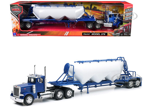 Peterbilt 379 Truck Blue with Pneumatic Tanker Trailer White Long Haul Truckers Series 1/32 Diecast Model New Ray SS-10583