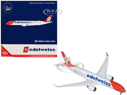 Airbus A350 900 Commercial Aircraft with Flaps Down Configuration Edelweiss Air HB IHC White with Red Tail 1/400 Diecast Model Airplane GeminiJets GJ2315F