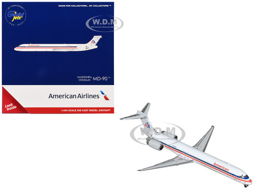 McDonnell Douglas MD 90 Commercial Aircraft American Airlines N904RA White with Blue and Red Stripes 1/400 Diecast Model Airplane GeminiJets GJ1566
