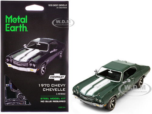 Model Kit 1970 Chevrolet Chevelle SS Green with White Stripes Challenging Difficulty Steel Model Metal Earth ME1026