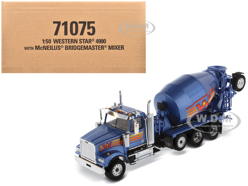 Western Star 4900 with Bridgemaster McNeilus Mixer Blue Metallic Transport Series 1/50 Diecast Model Diecast Masters 71075