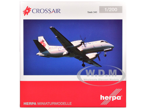 Saab 340 Commercial Aircraft Crossair HB AKN White with Tail Graphics 1/200 Diecast Model Airplane Herpa HE573252