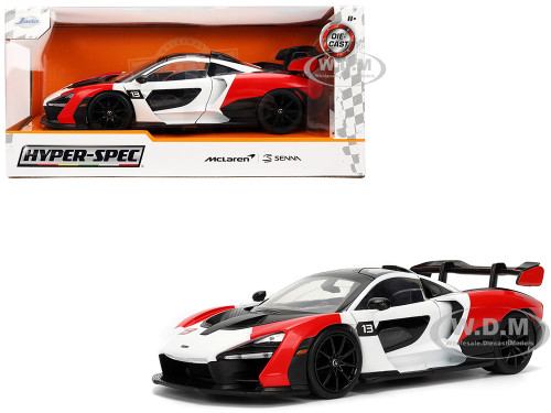 McLaren Senna Red and White with Carbon Hood and Top HyperSpec Series 1/24 Diecast Model Car Jada 36370