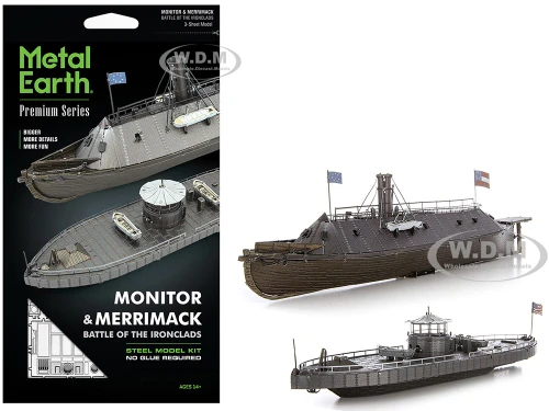 Model Kit USS Monitor and USS Merrimack Ironclad Warships Battle of the Ironclads Challenging Difficulty Steel Model by Metal Earth ICX231