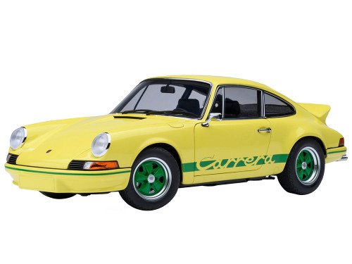 Porsche 911 Carrera 2 7 RS Light Yellow with Green Stripes and Wheels 1/18 Model Car Autoart 78033