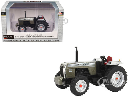 White 2 105 Open Station Power Assist Tractor Brushed Metal with White Stripes 1/64 Diecast Model SpecCast SCT966