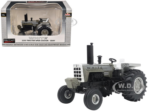 White 2255 Open Station Tractor Brushed Metal with White Stripes 1/64 Diecast Model SpecCast SCT974