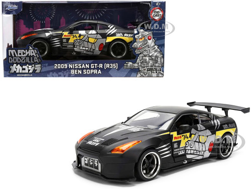 2009 Nissan GT R R35 Ben Sopra Matt Black with Mechagodzilla Graphics Hollywood Rides Series 1/24 Diecast Model Car Jada 36707