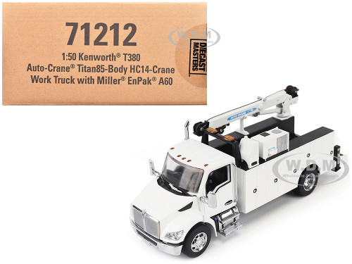 Kenworth T380 Auto Crane Titan 85 Body HC14 Crane Work Truck with Miller EnPak White Transport Series 1/50 Diecast Model Diecast Masters 71212