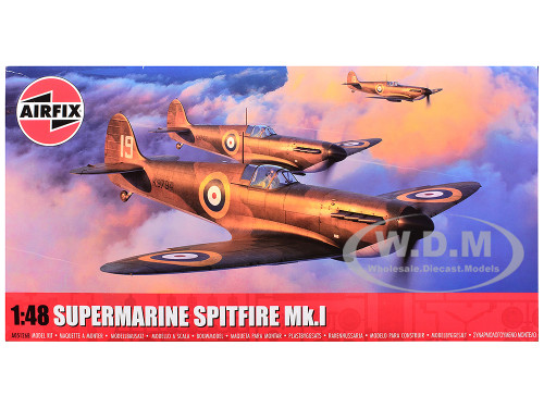 Level 2 Model Kit Supermarine Spitfire Mk I Fighter Aircraft with 3 Scheme Options 1/48 Plastic Model Kit Airfix A05126B