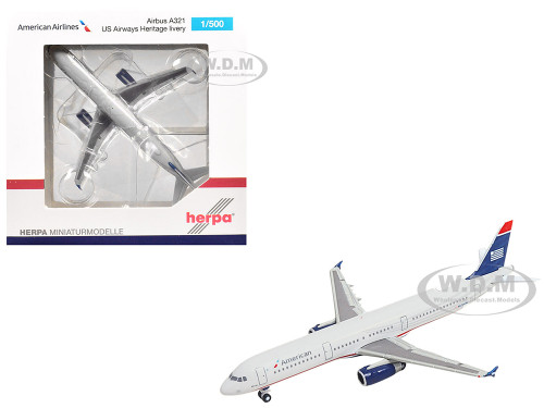 Airbus A321 Commercial Aircraft American Airlines N578UW Gray with Blue Tail 1/500 Diecast Model Airplane Herpa HE538251