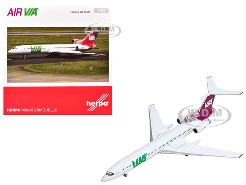 Tupolev TU 154M Commercial Aircraft Air Via LZ MIG White with Red Tail 1/200 Diecast Model Airplane Herpa HE573214