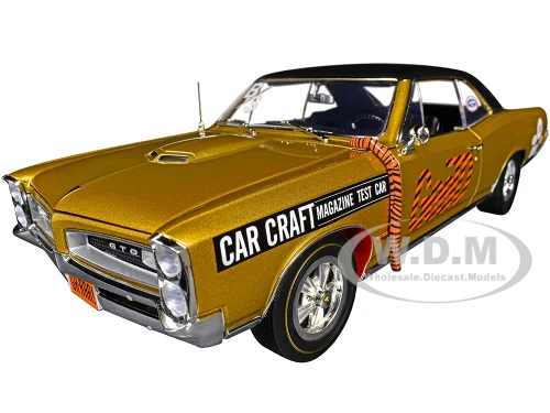 1966 Pontiac GTO Car Craft Magazine Test Car Gold Metallic with Black Top and Graphics Limited Edition to 300 pieces Worldwide 1/18 Diecast Model Car ACME A1801228